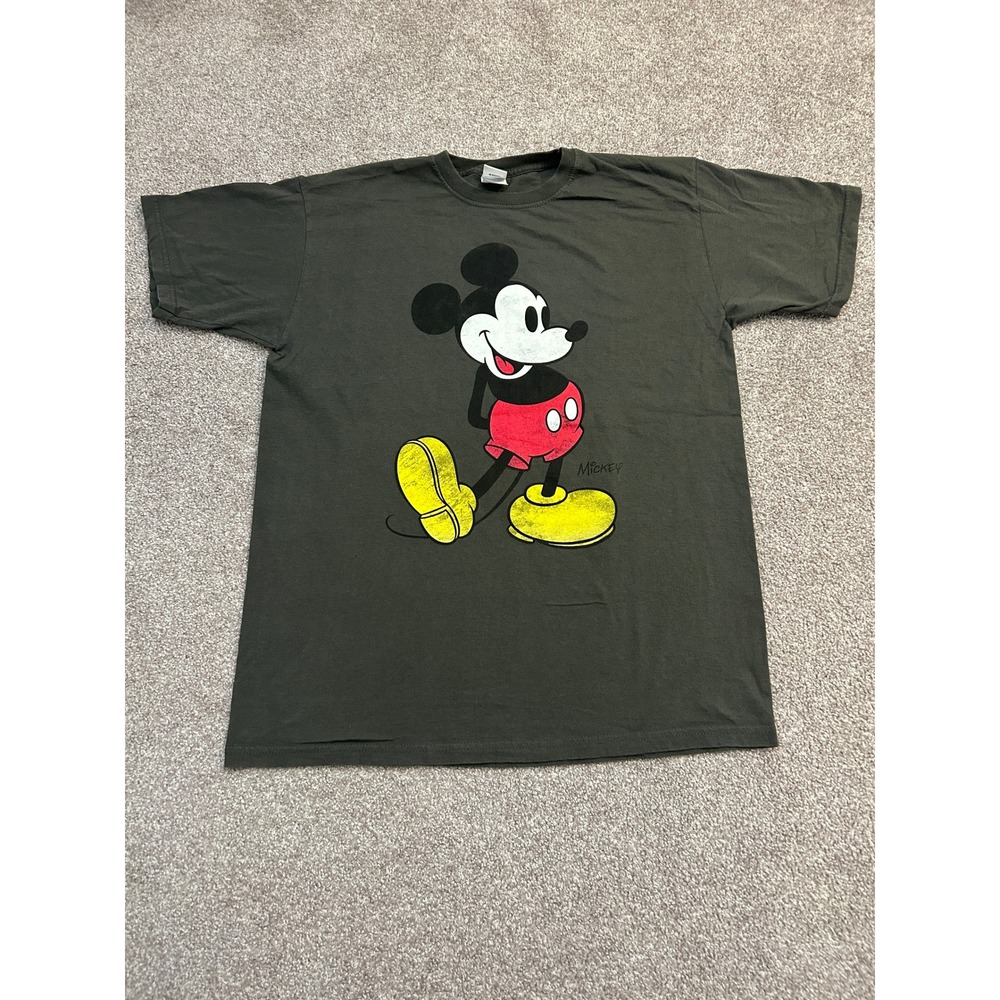 Disney Mickey Mouse T-Shirt Mens Large Gray Excellent Graphic Short Sleeve Tee
